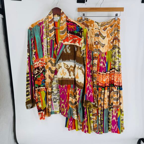 Vintage The Icing Blazer & Skirt Set Long Sleeve Patchwork Jacket Size L - Picture 4 of 15